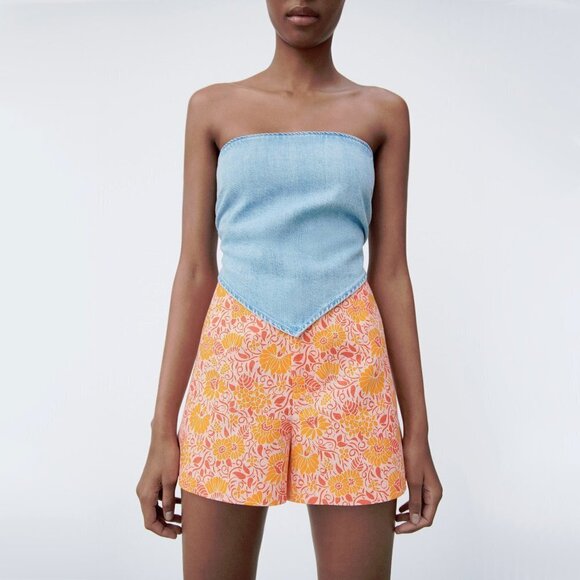 NWT Zara pink, orange & lilac floral print linen cotton blend shorts, XS - Picture 3 of 10